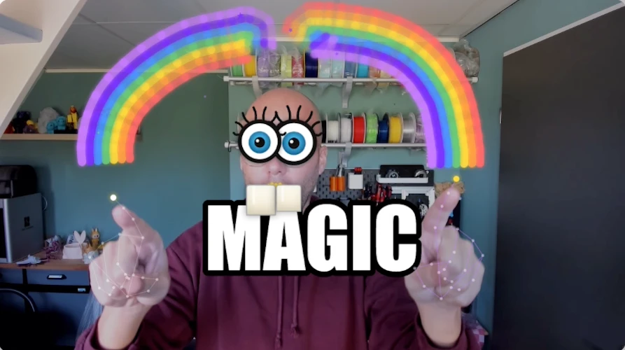 MediaPipe face and hand tracking demo — rainbow trails screenshot